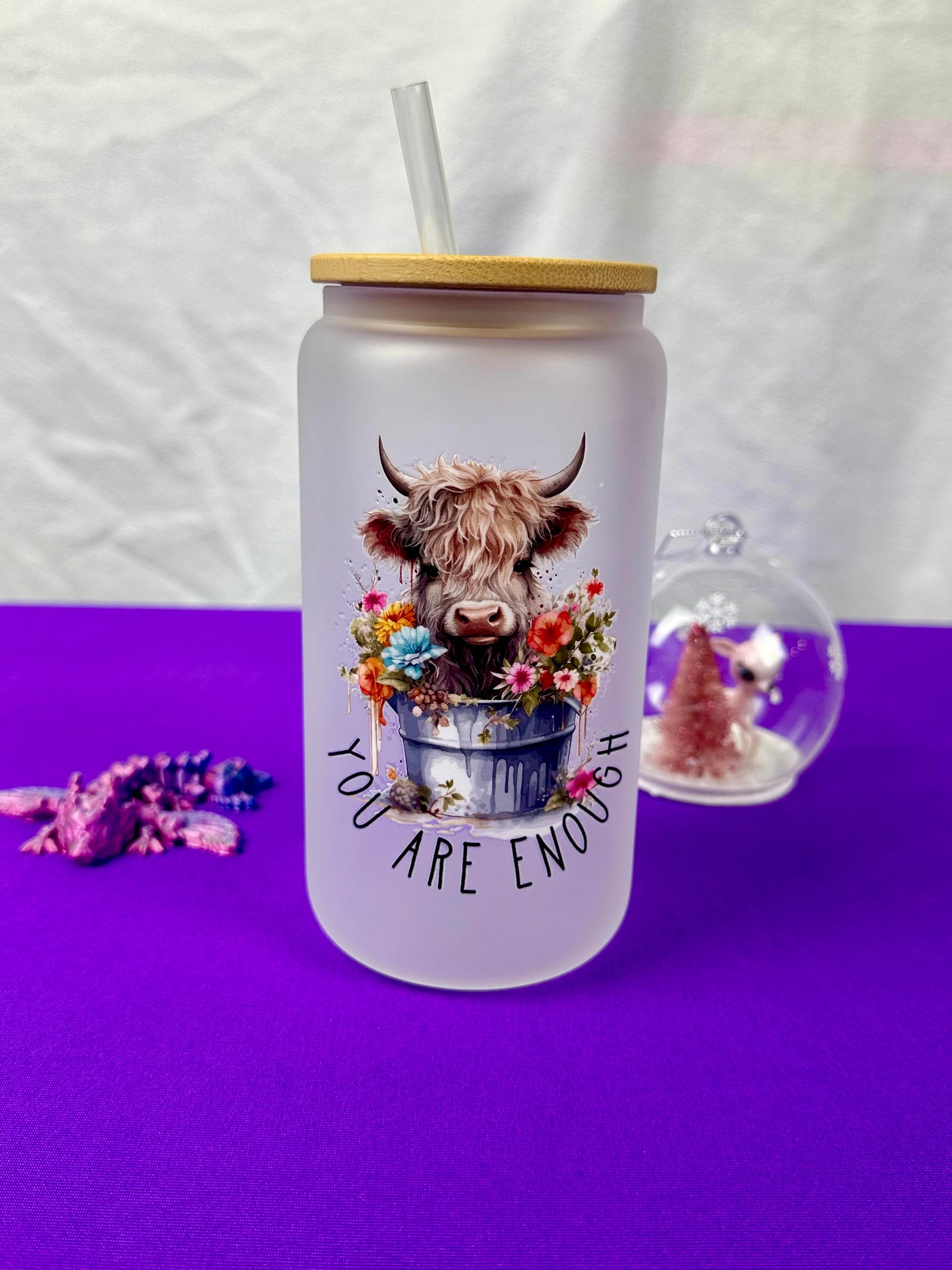 You are enough Highland Cow Libby glass