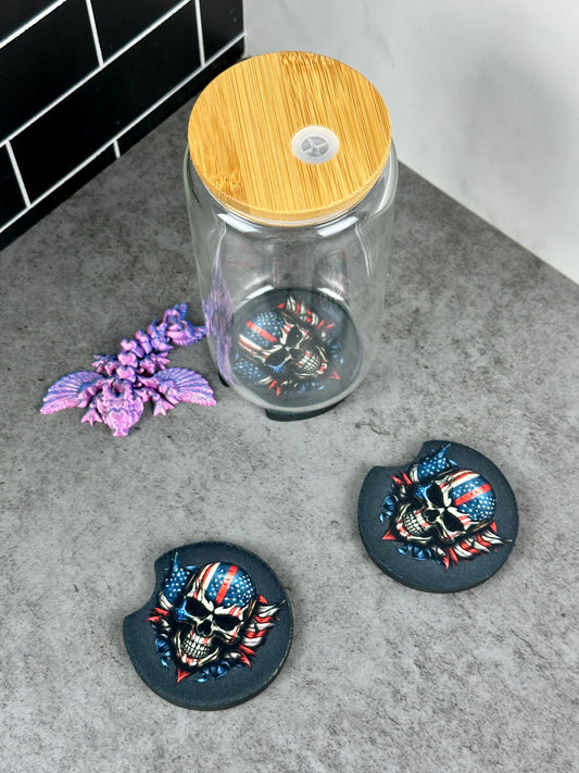 Car Coaster - Patriotic Skull - Twin Pack