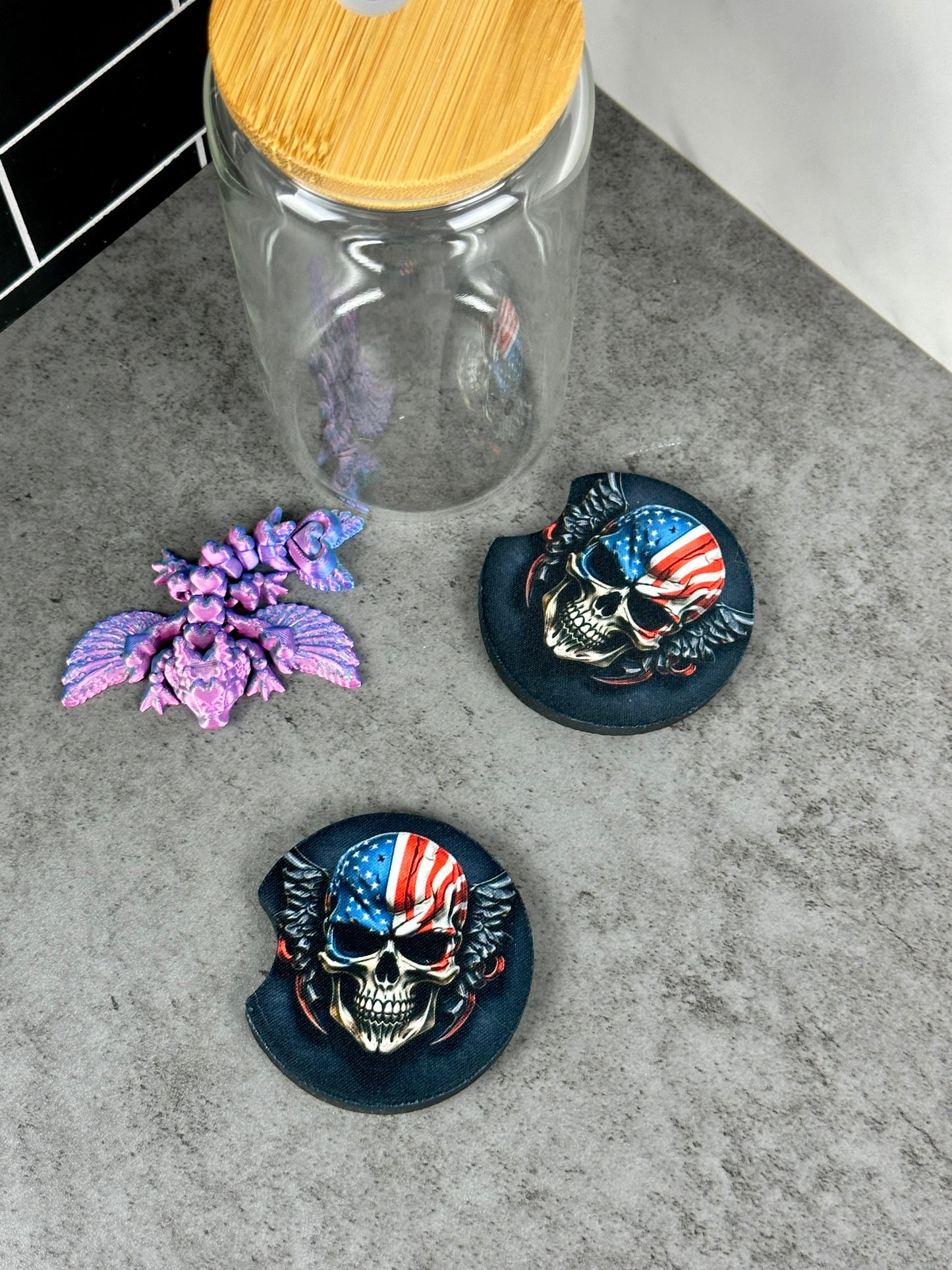 Car Coaster - Winged Skull - Twin Pack