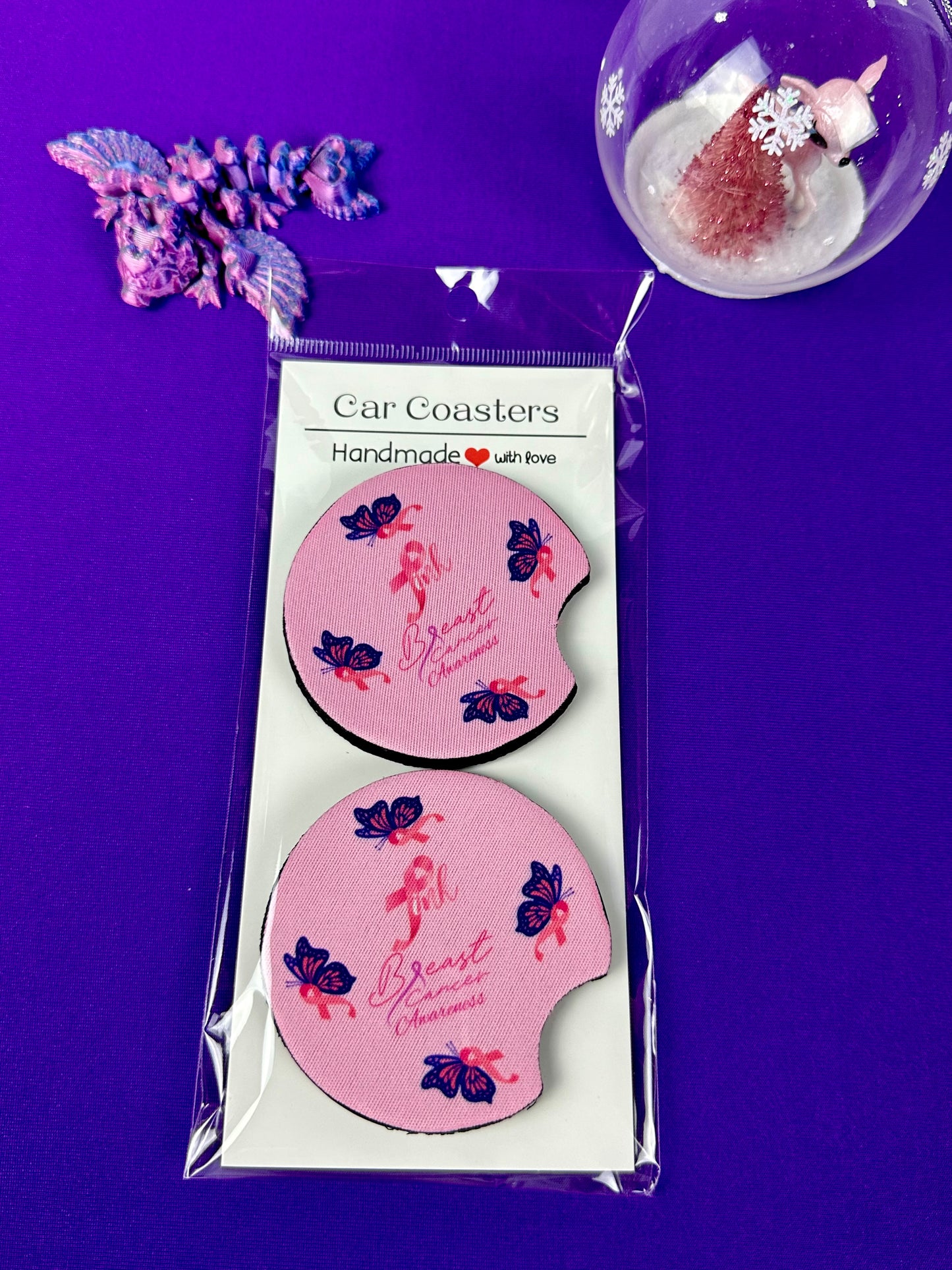 Breast Cancer Awareness Car Coaster - Twin Pack