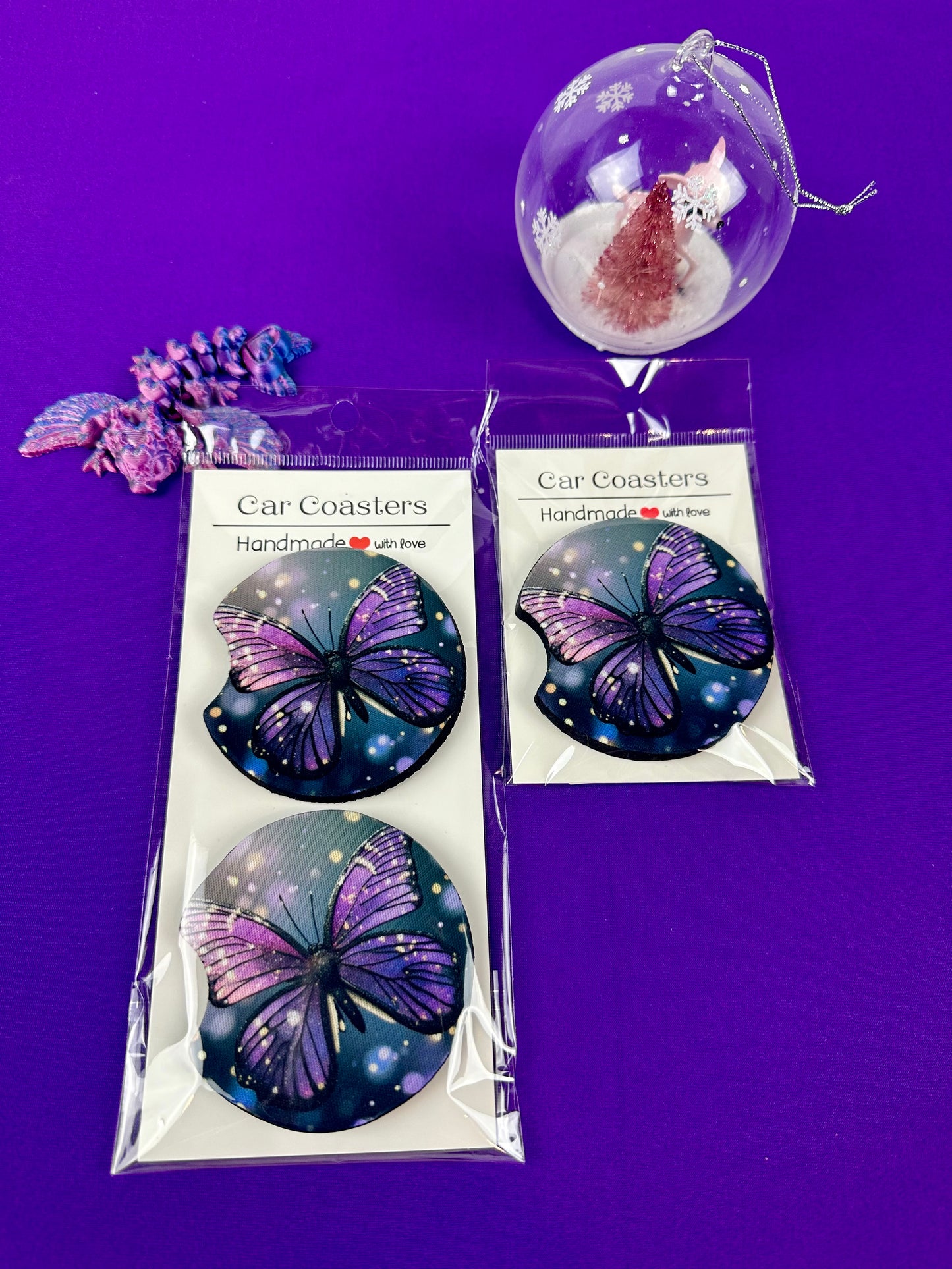 Purple Butterfly Car Coaster - Twin Pack