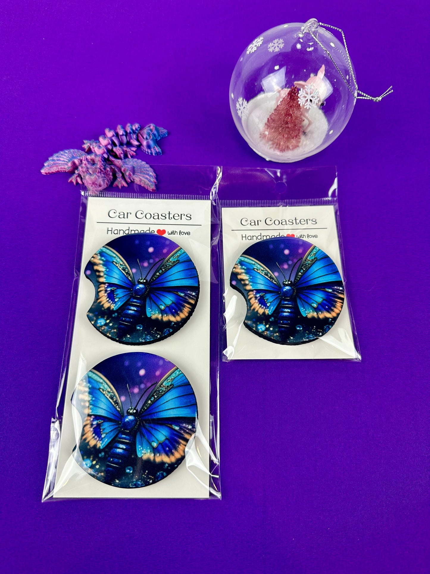 Blue Butterfly Car Coaster - Twin Pack